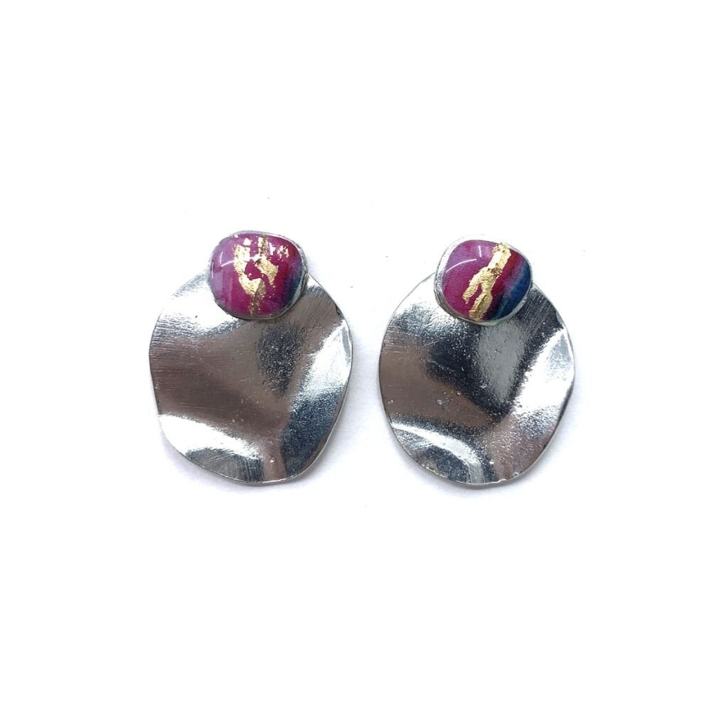 Boucles d'oreilles Bloom à porter de 2 façons-violet et or