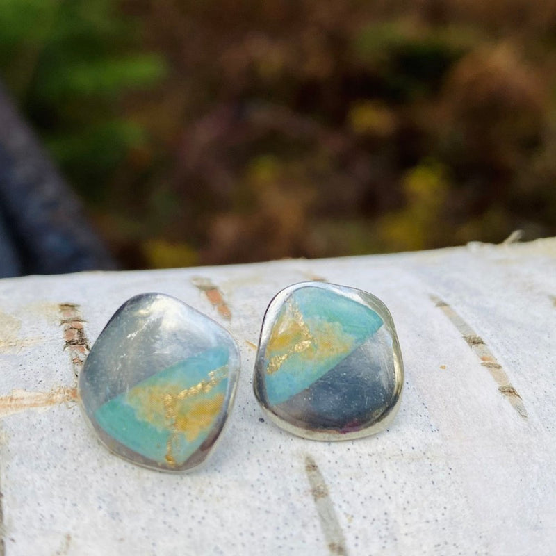 Boucles d'oreilles Juliette aqua et or