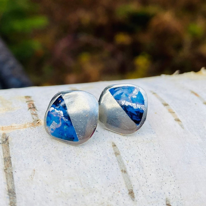 Boucles d'oreilles Jenny bleu et argent - à porter de 2 façons