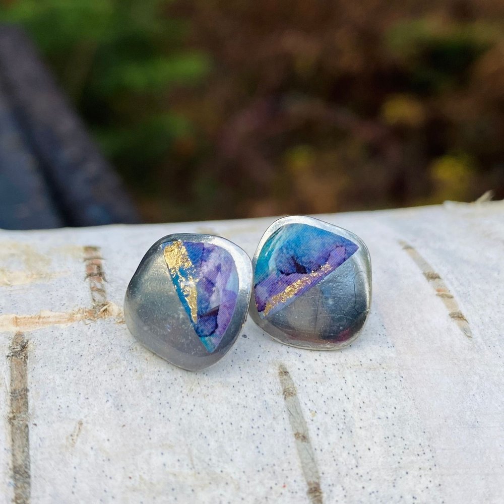 Boucles d'oreilles Juliette violet, turquoise et or