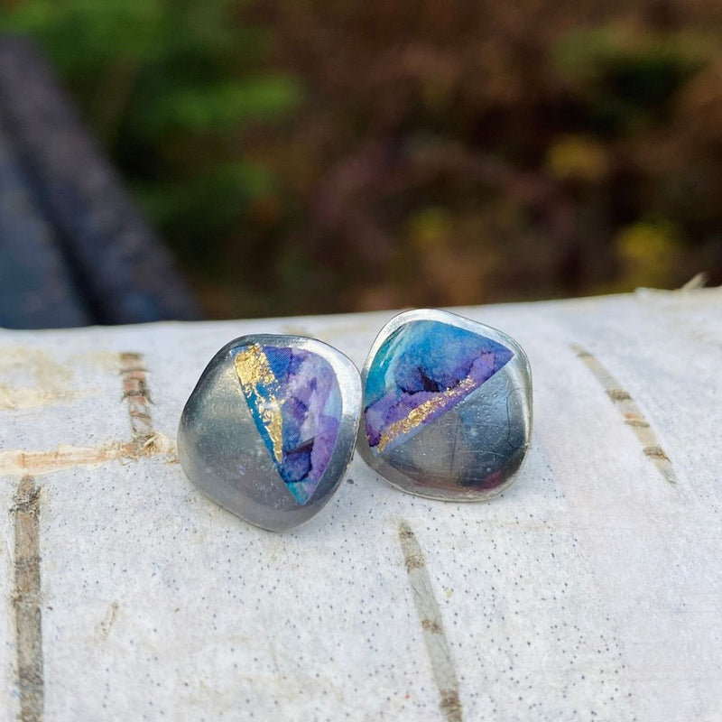 Boucles d'oreilles Juliette violet, turquoise et or