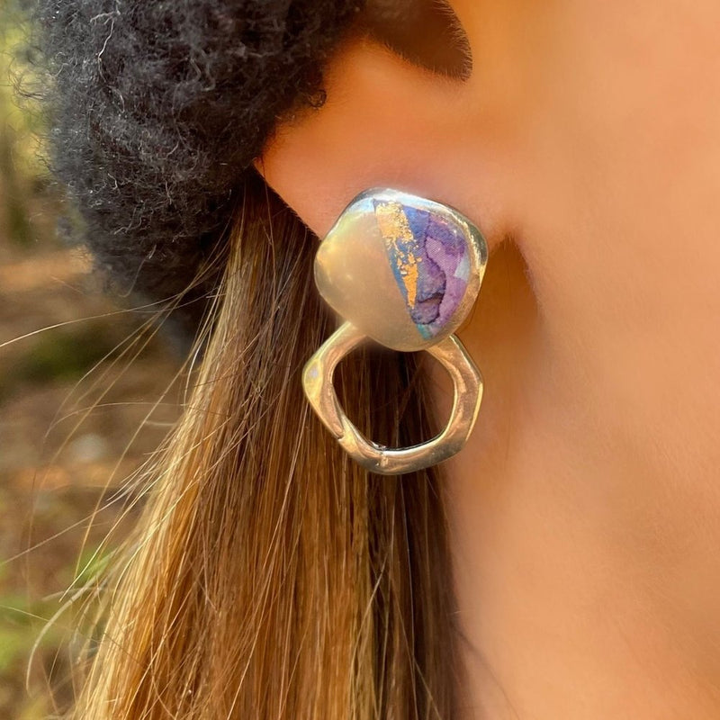 Boucles d'oreilles Juliette violet, turquoise et or