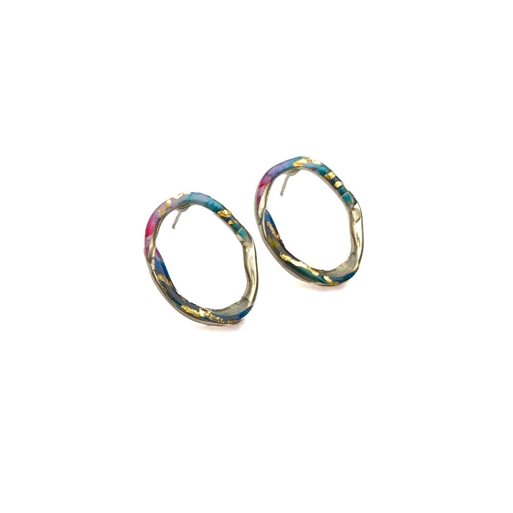 Boucles d'oreilles Mélia turquoise, mauve et or