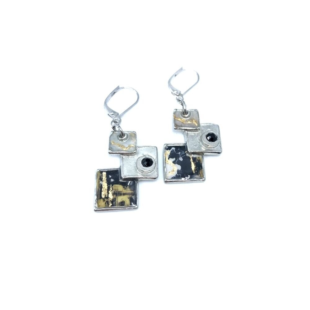 Boucles d'oreilles carreautées-noir et o