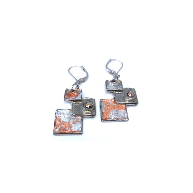 Boucles d'oreilles carreautées-safari or rose