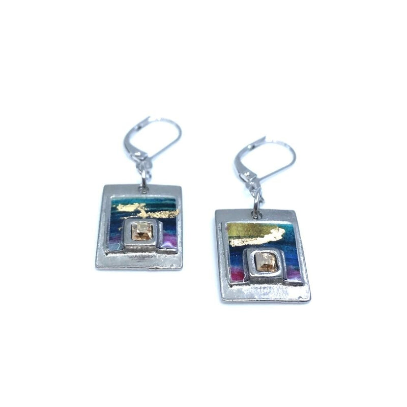 Boucles d'oreilles carrées avec-violet bleuté et or