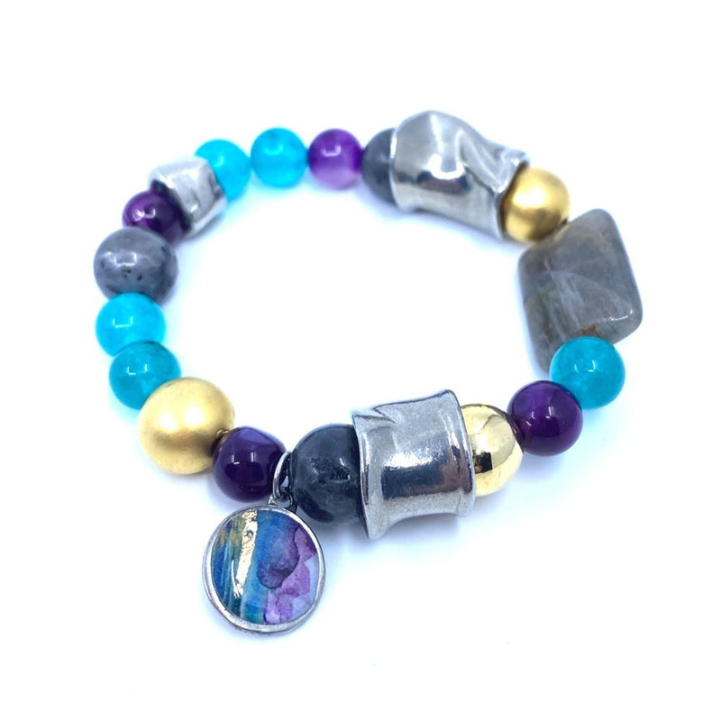 Bracelet Malibu violet, turquoise et or