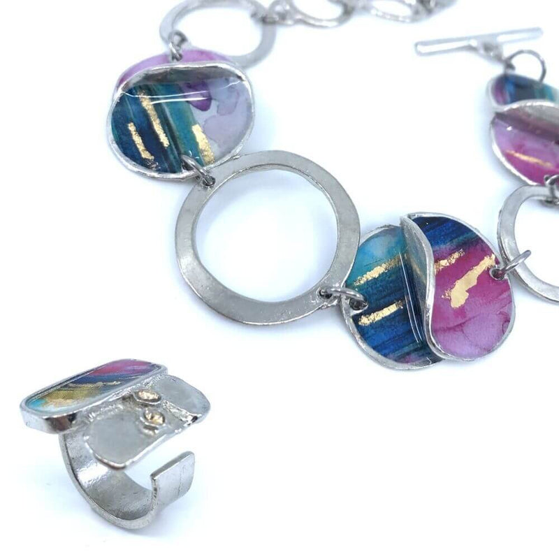 Bracelet rond en étain violet et or