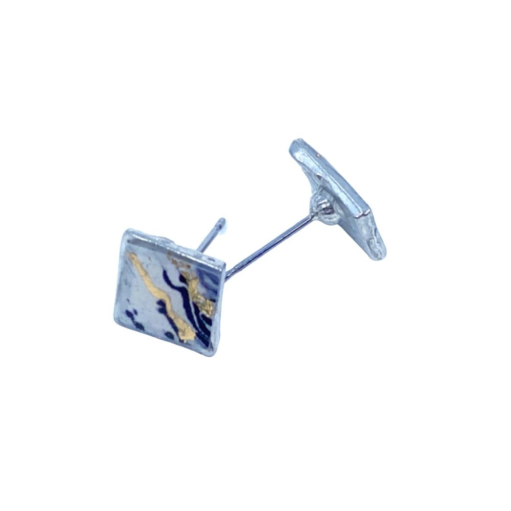 EA149m-Petites boucles d'oreilles Bloom carrées-noire et or