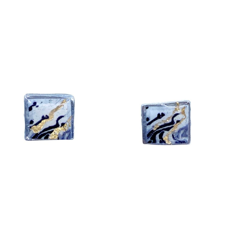 EA149m-Petites boucles d'oreilles Bloom carrées-noire et or