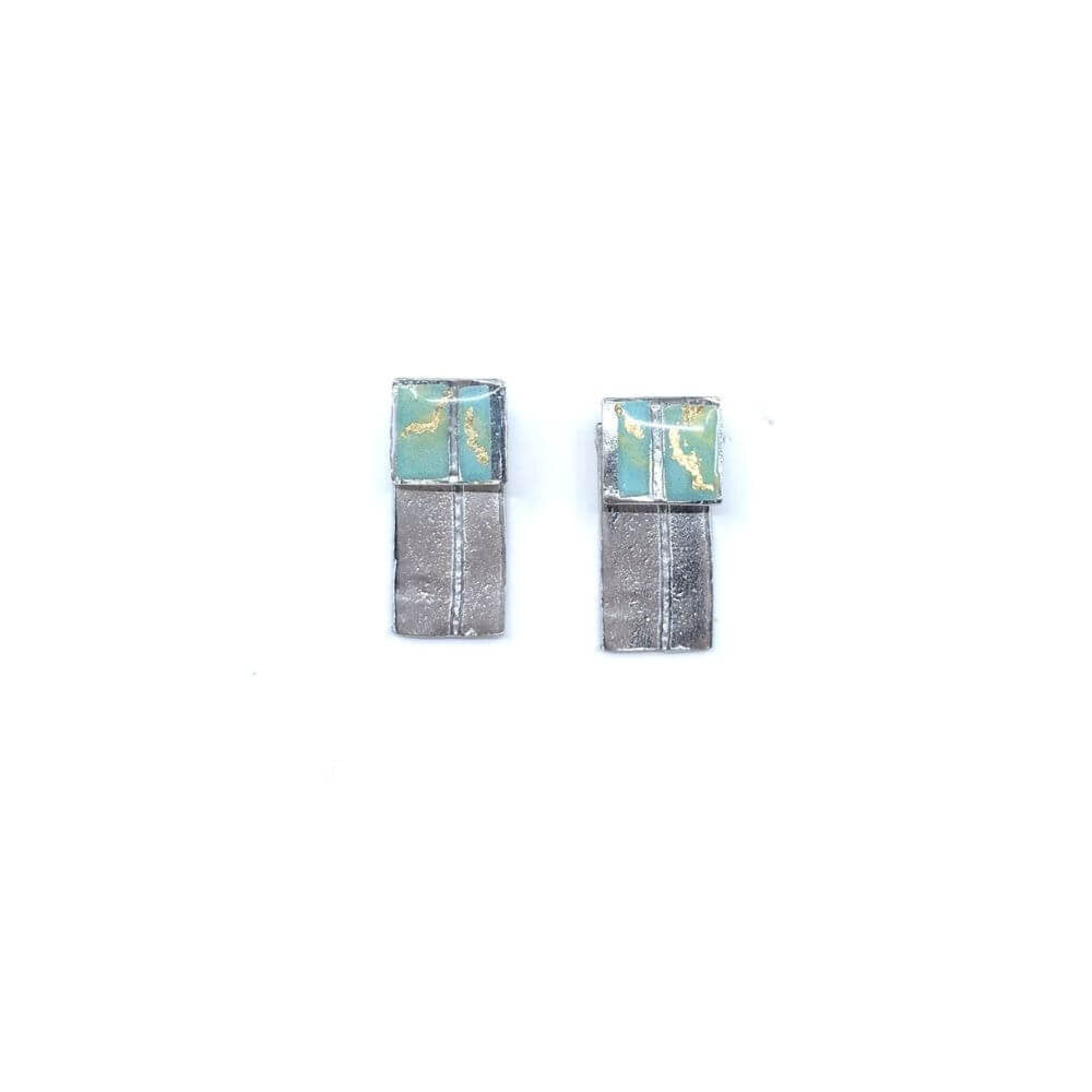 EA162-Boucles d'oreilles à porter de 2 façons-aqua et or