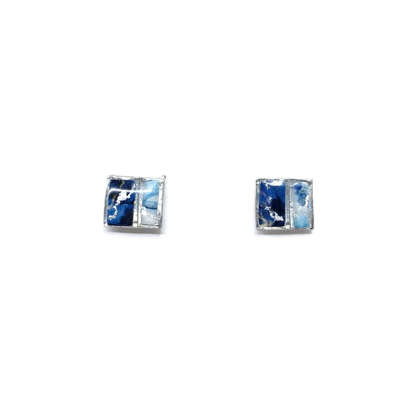 EA162-Boucles d'oreilles à porter de 2 façons-bleu et argent
