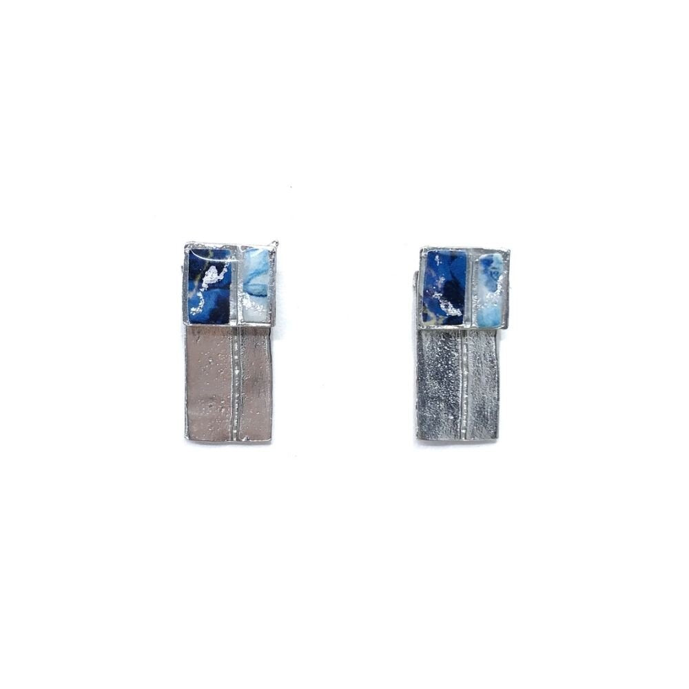 EA162-Boucles d'oreilles à porter de 2 façons-bleu et argent