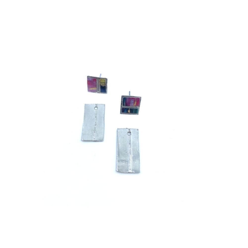 EA162-Boucles d'oreilles à porter de 2 façons-violet et or