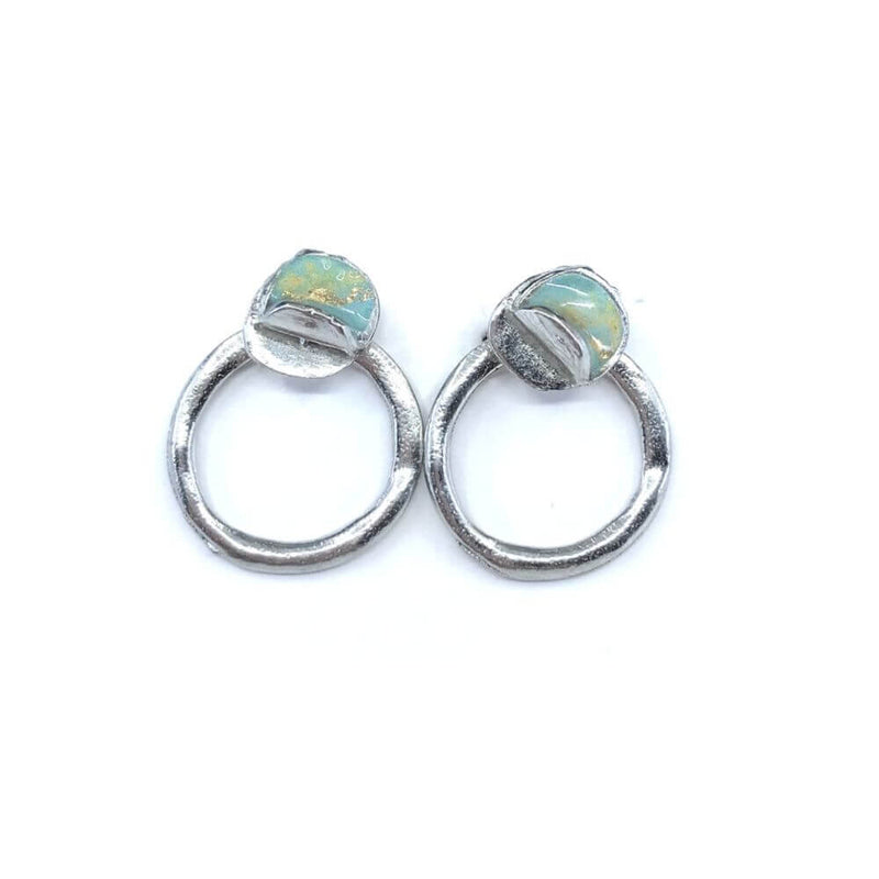 EA163-Boucles d'oreilles rondes à porter de 2 façons-aqua et or