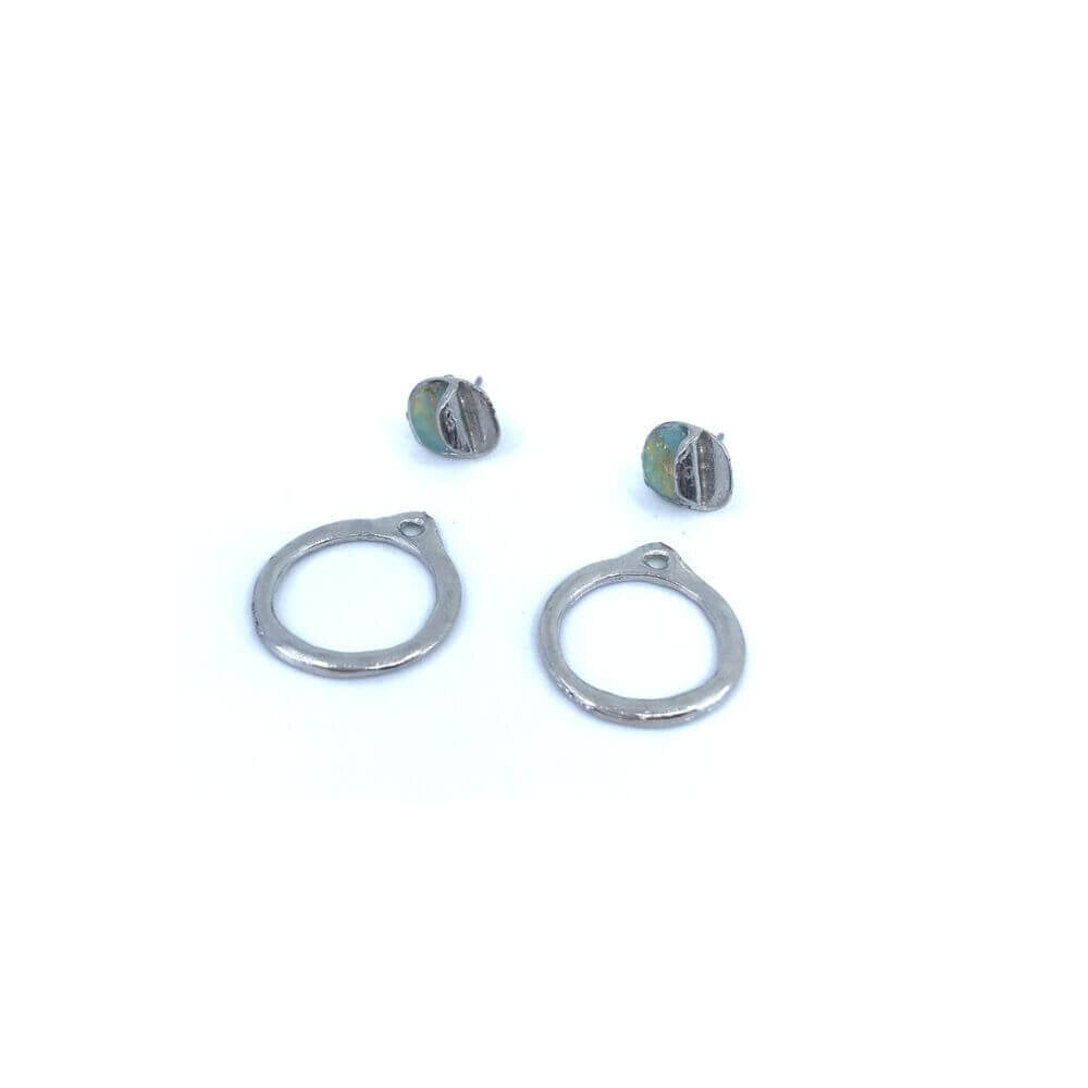 EA163-Boucles d'oreilles rondes à porter de 2 façons-aqua et or