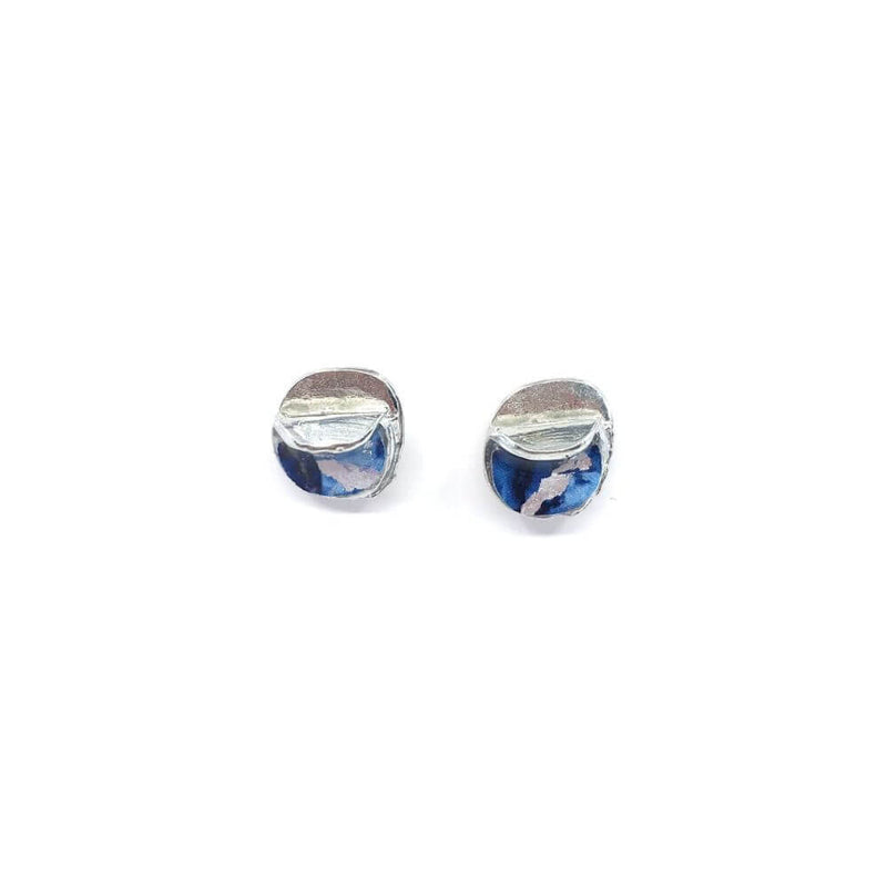 EA163-Boucles d'oreilles rondes à porter de 2 façons-bleu et argent