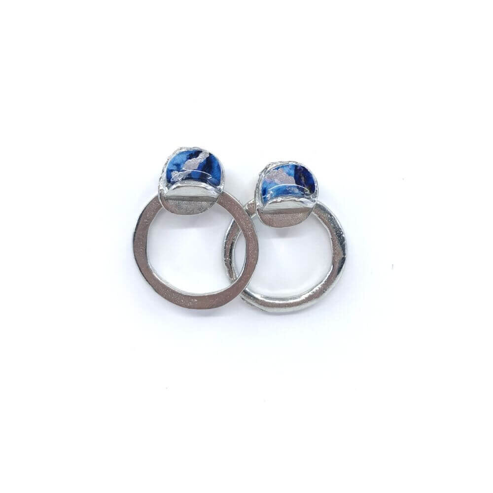 EA163-Boucles d'oreilles rondes à porter de 2 façons-bleu et argent