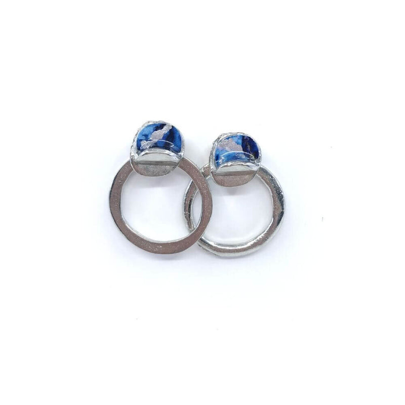 EA163-Boucles d'oreilles rondes à porter de 2 façons-bleu et argent