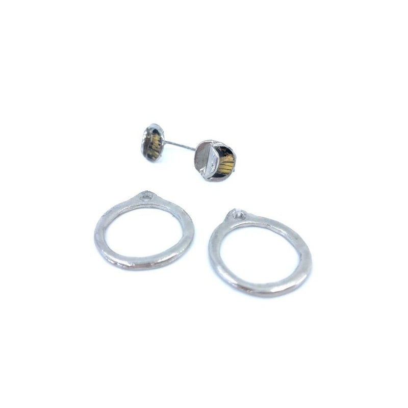EA163-Boucles d'oreilles rondes à porter de 2 façons-noir et or
