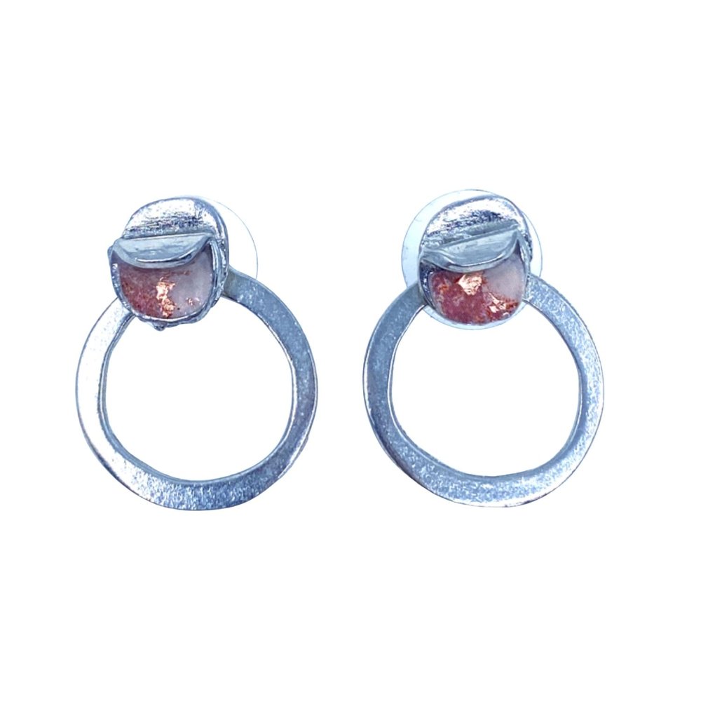 EA163-Boucles d'oreilles rondes à porter de 2 façons-or rose