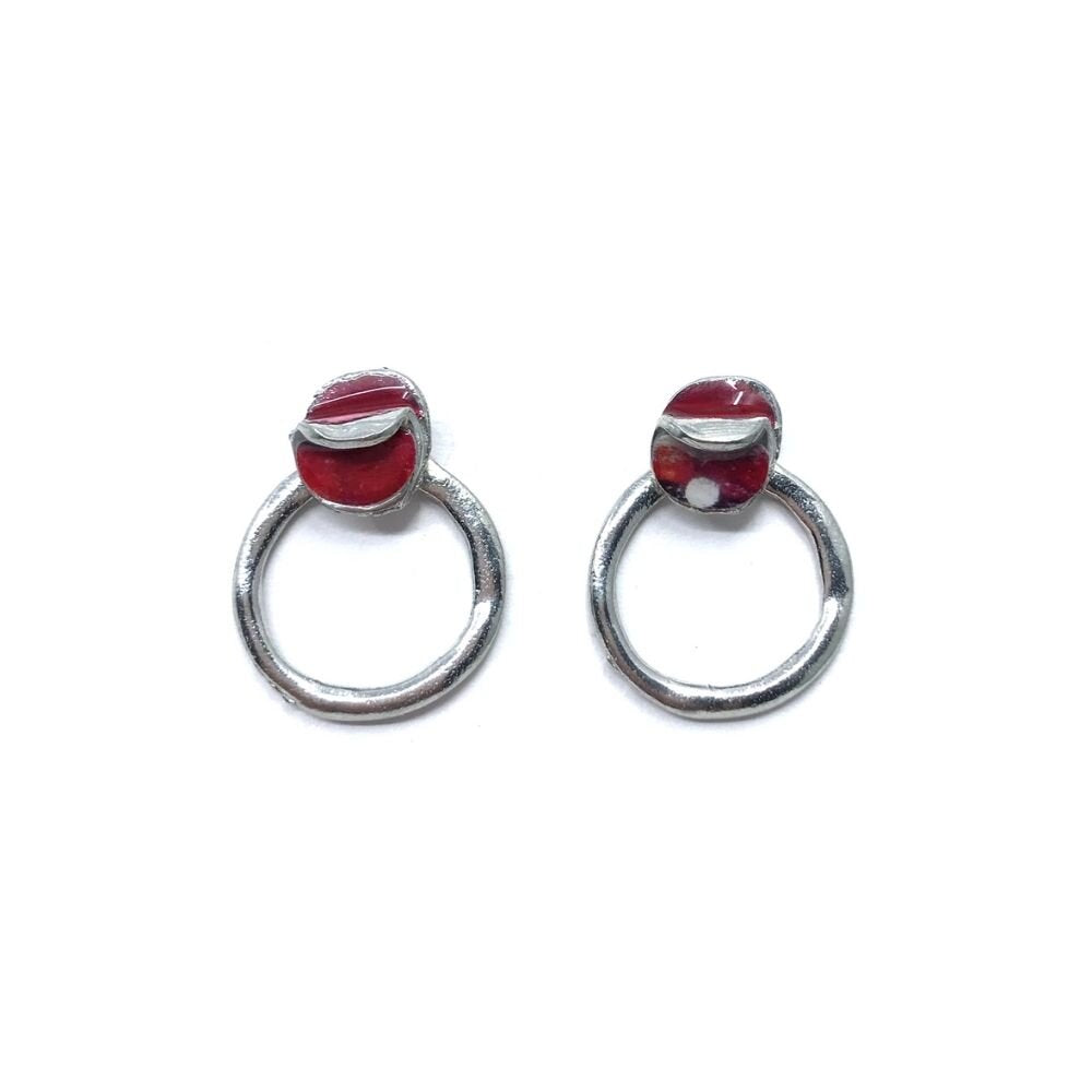 EA163-Boucles d'oreilles rondes à porter de 2 façons-rouge