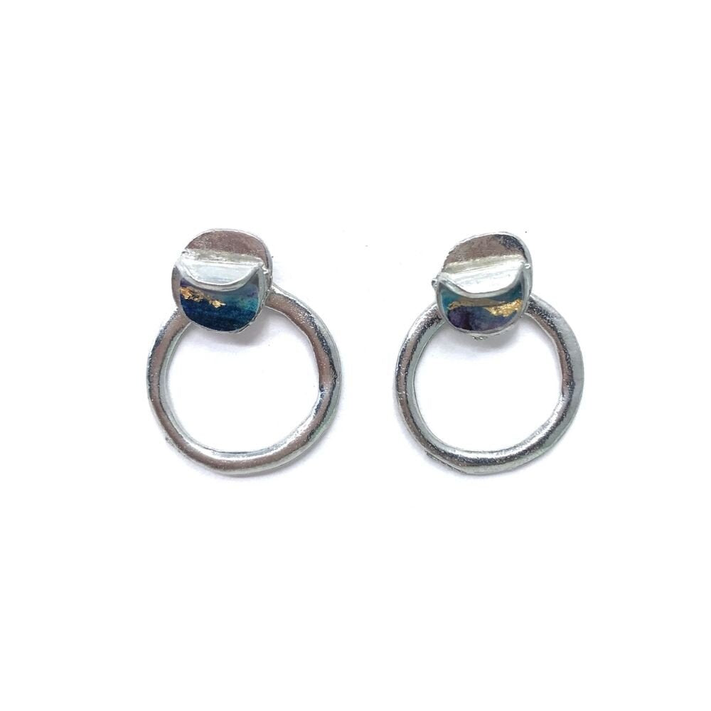 EA163-Boucles d'oreilles rondes à porter de 2 façons-violet et or