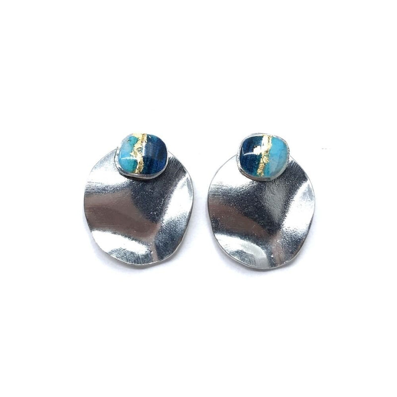 EA164-Boucles d'oreilles Bloom à porter de 2 façons-deux bleus et or