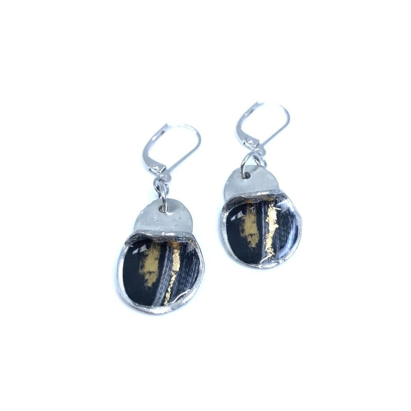 EA165-Boucles d'oreilles pendantes Bloom-noir et or