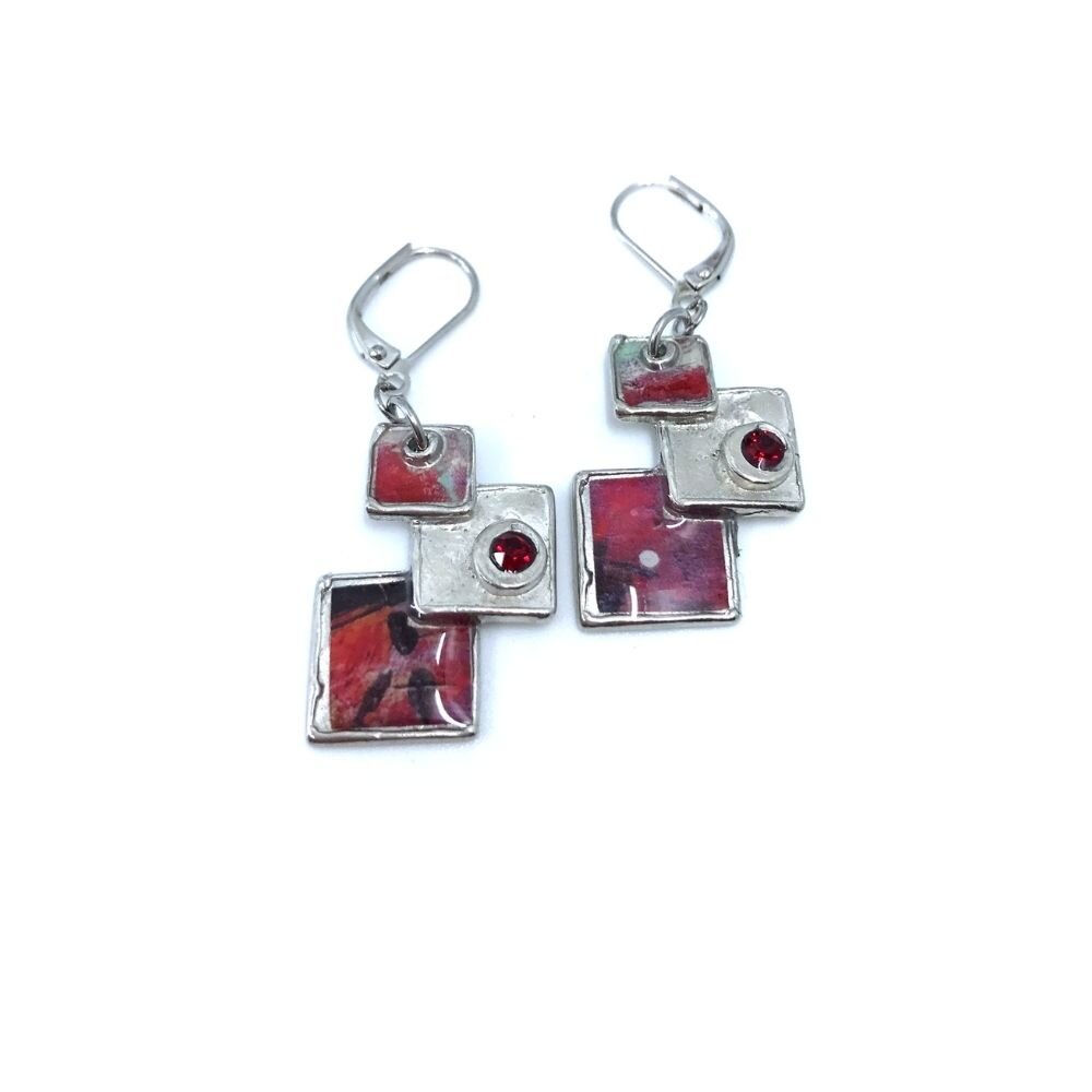 EA35-Boucles d'oreilles carreautées-image rouge