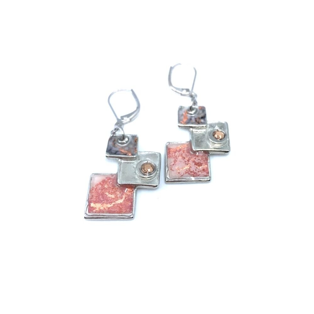 EA35-Boucles d'oreilles carreautées-or rose