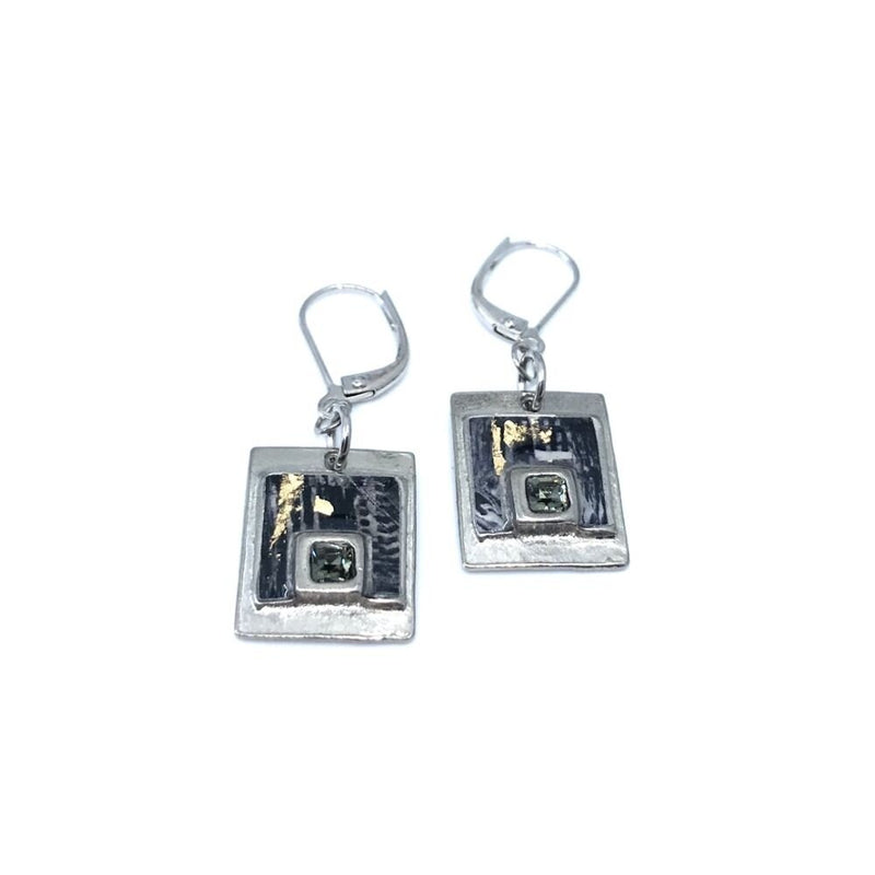 EA54-Boucles d'oreilles carrées avec cristal de swarovski-noir et or