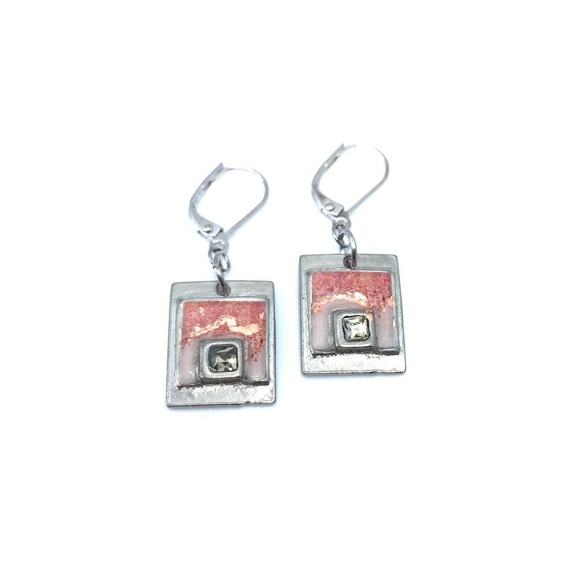 EA54-Boucles d'oreilles carrées avec cristal de swarovski-or rose