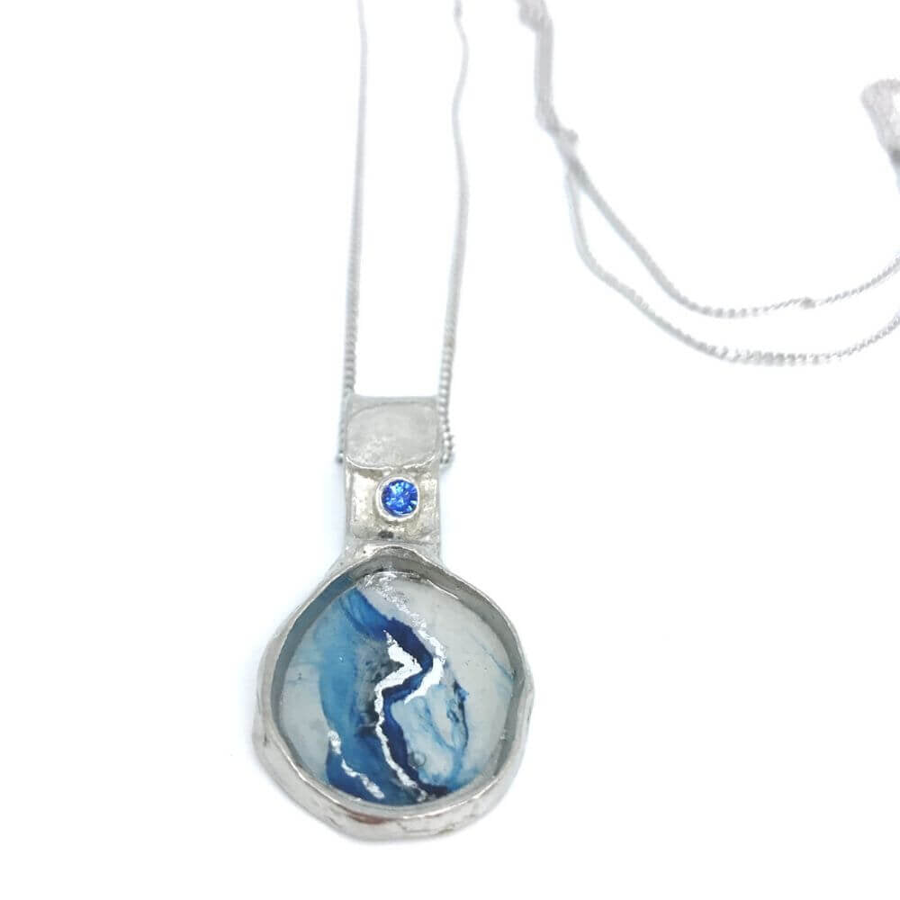 P204-Pendentif géode bleu et argent