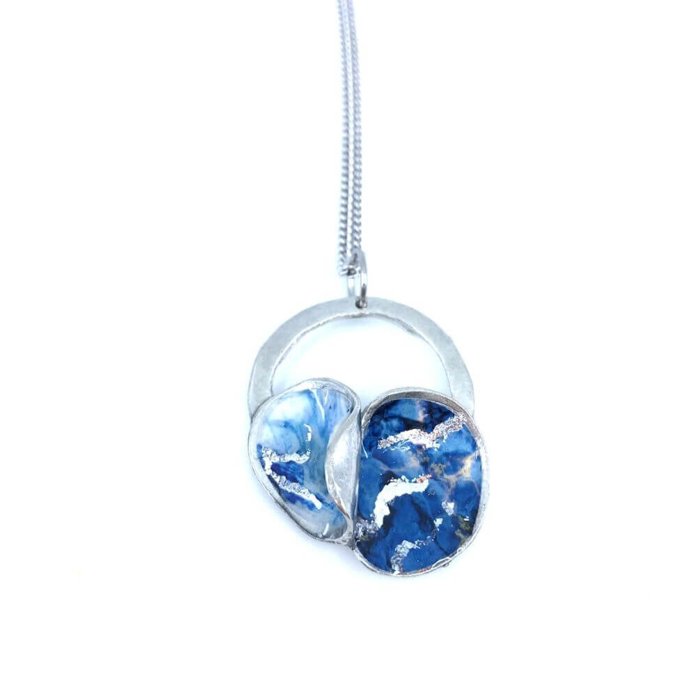 P215-pendentif bloom bleu et argent