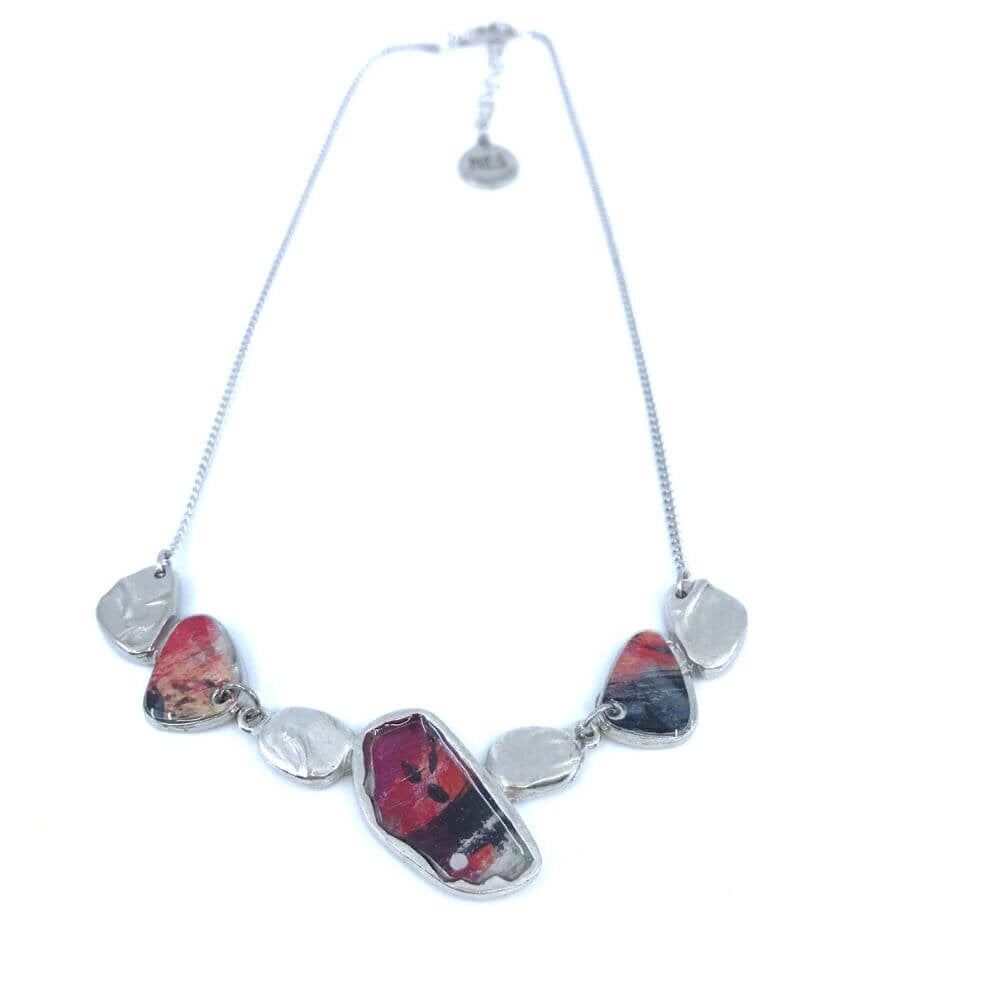 P219M-Collier galet de rivière rouge