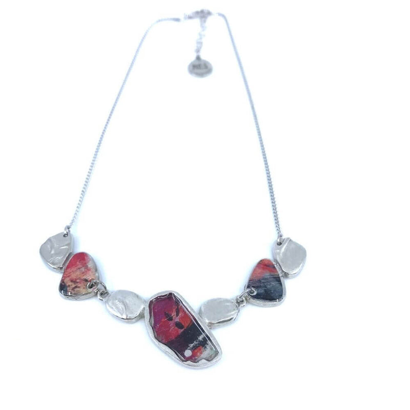 P219M-Collier galet de rivière rouge