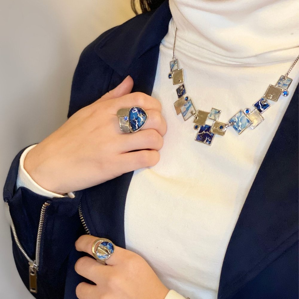 Collier Classique, bleu et argent