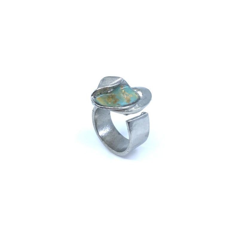 RG90-Aqua and gold double bloom ring