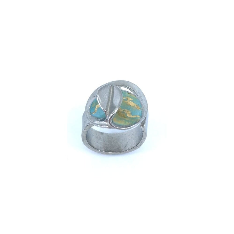 RG90-Aqua and gold double bloom ring