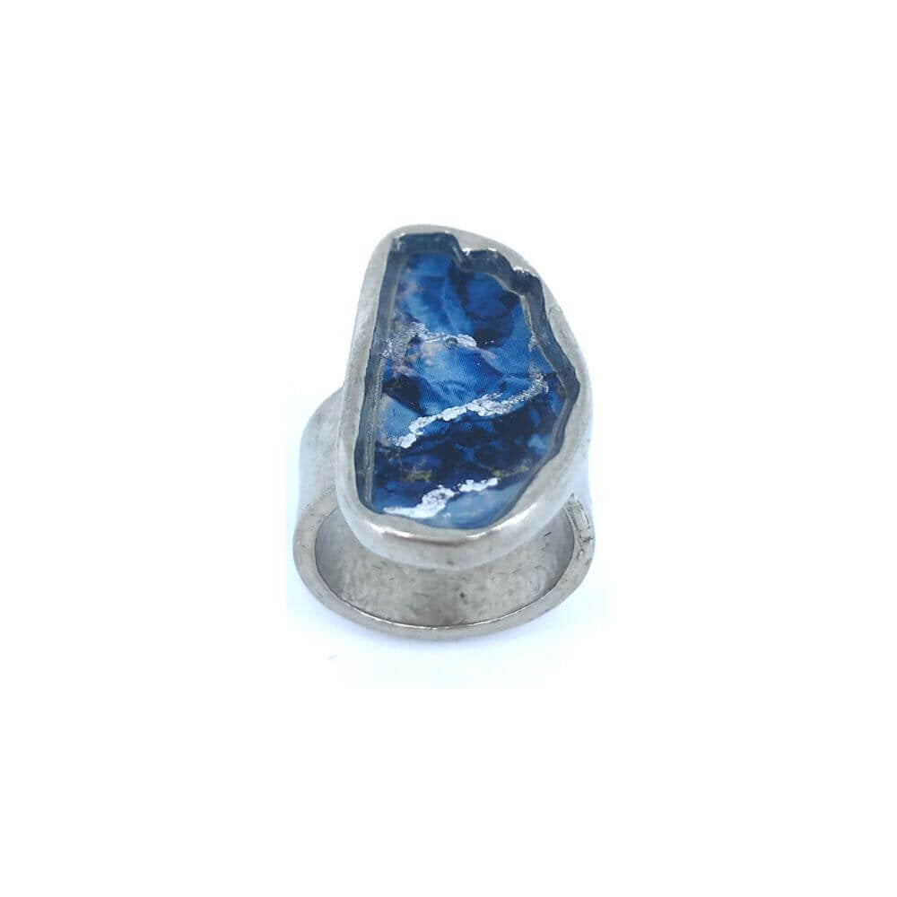 RG92-Bague galet de rivière bleu et argent