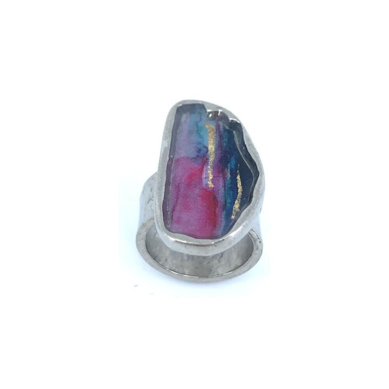 RG92-Bague galet de rivière violet et or