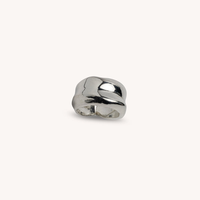 Bague Eva plaquée argent – Bague large sculpturale ajustable