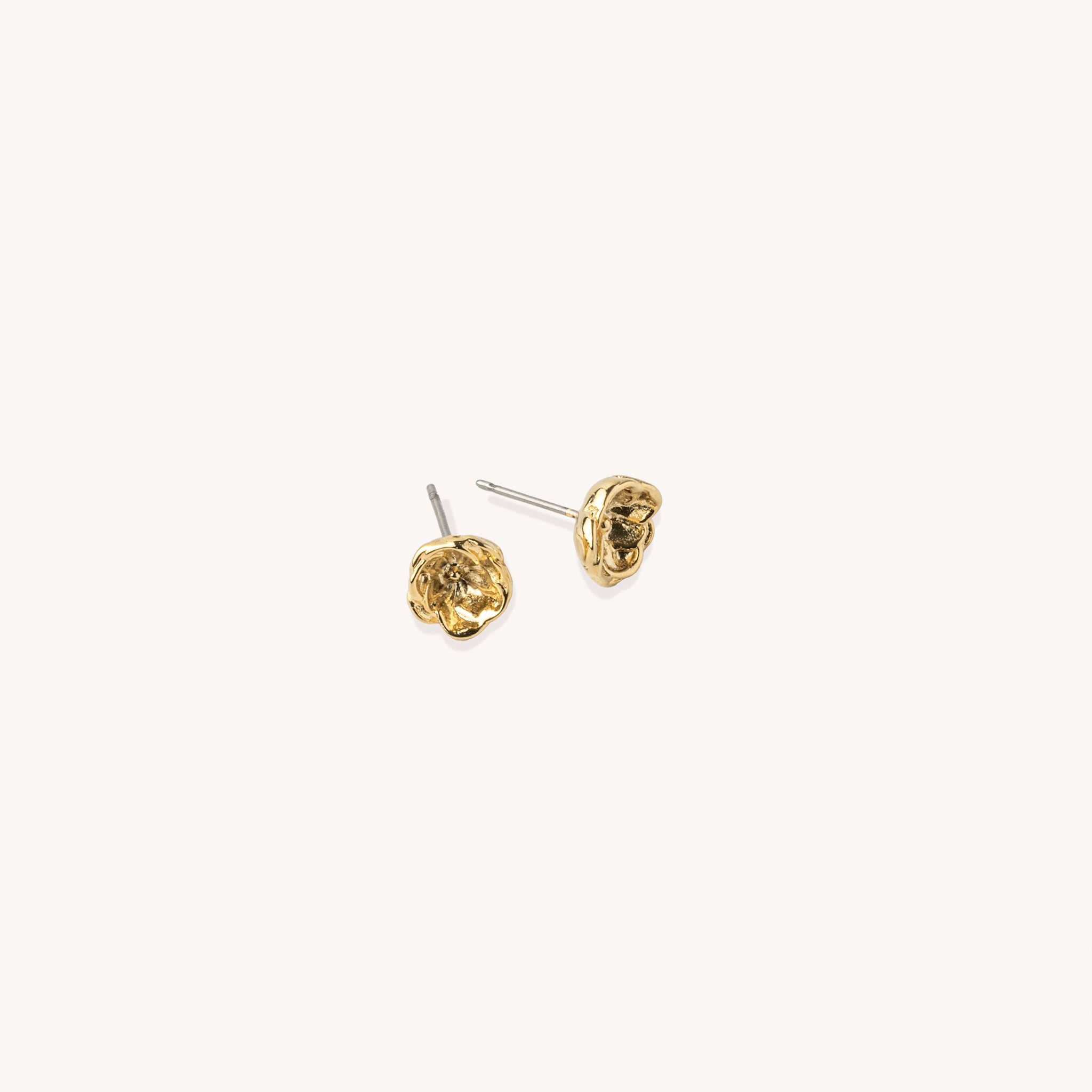 14K Gold Plated Mini Rose Earrings – Delicate Sculpted Rose Studs