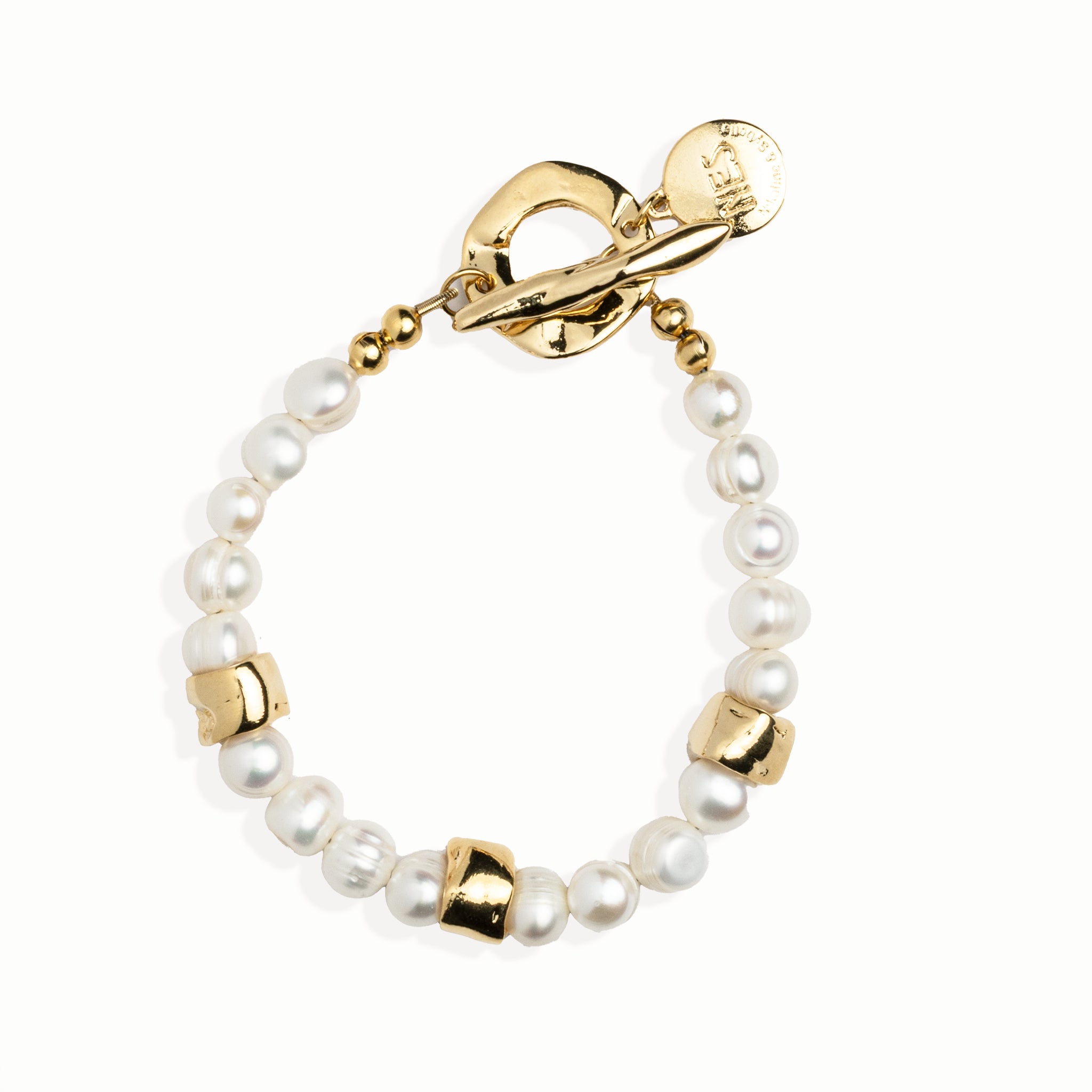 Bracelet Simone perles blanches – Plaqué or 14K