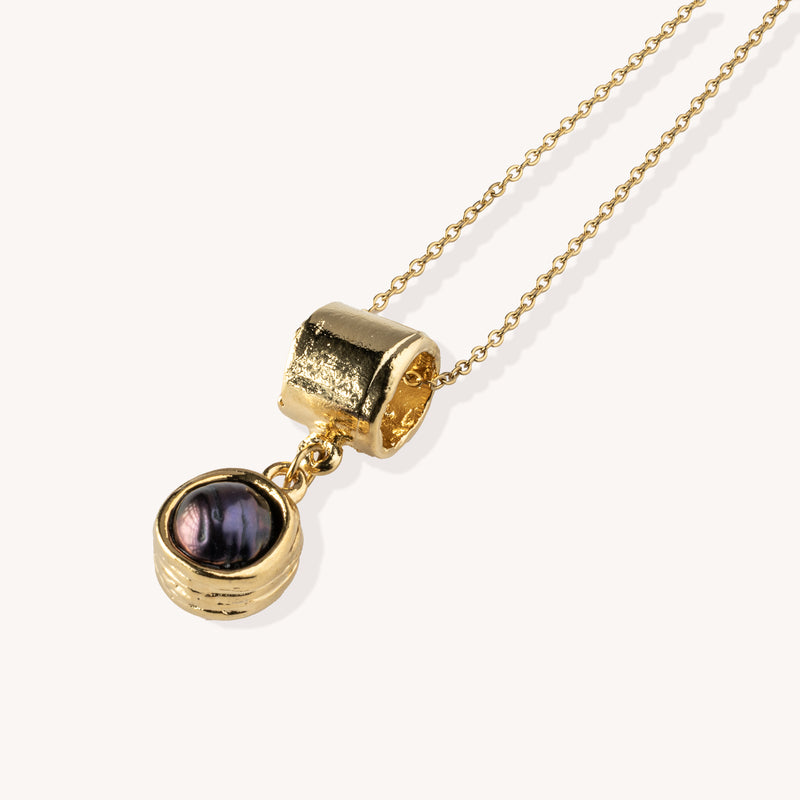 Pendentif Simone perle noire plaqué or 14K – Collier perle chic
